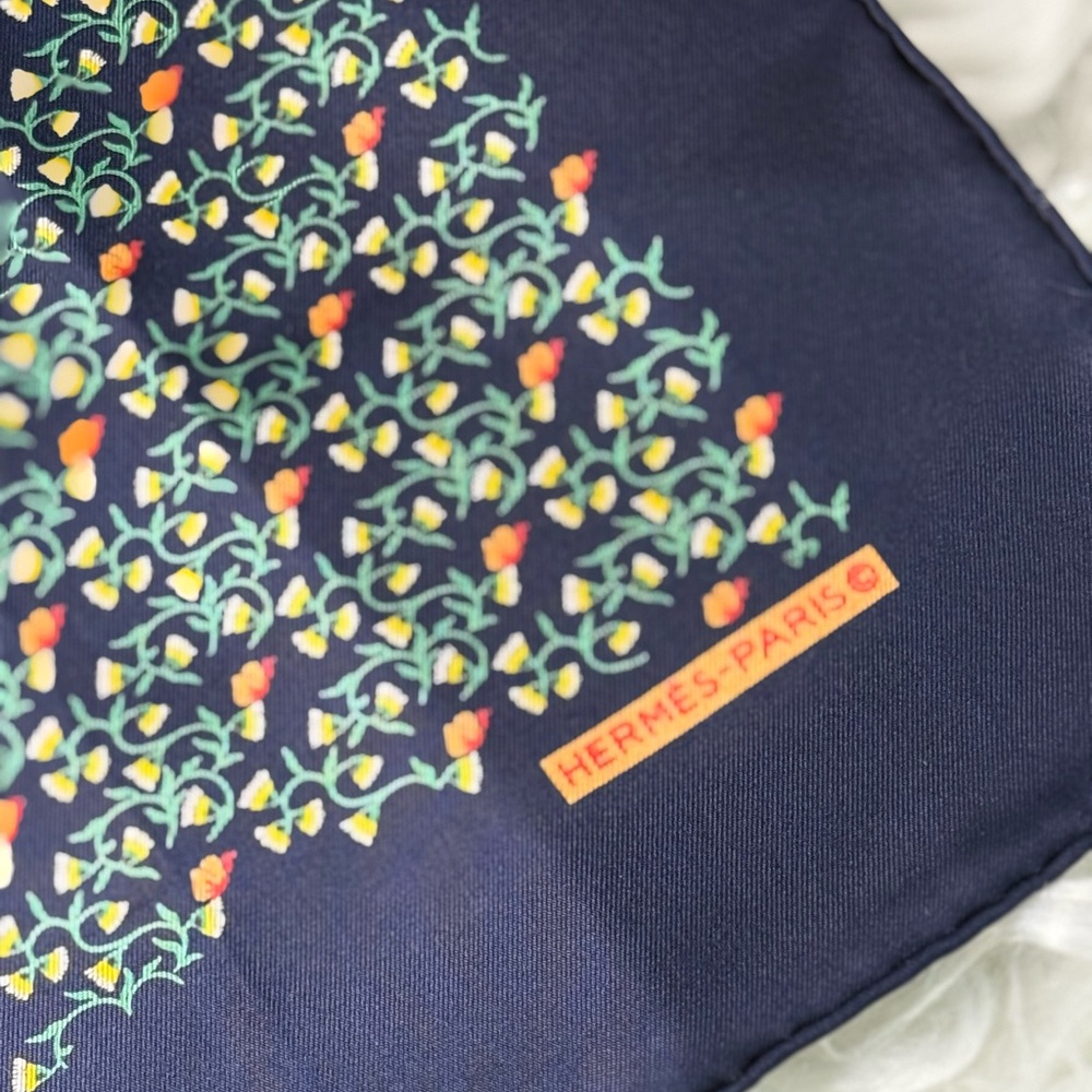 HERMÈS Navy Floral Scarf